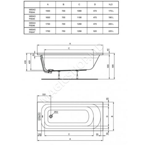Акриловая ванна Ideal Standard Simplicity , 1500 mm × 700 mm